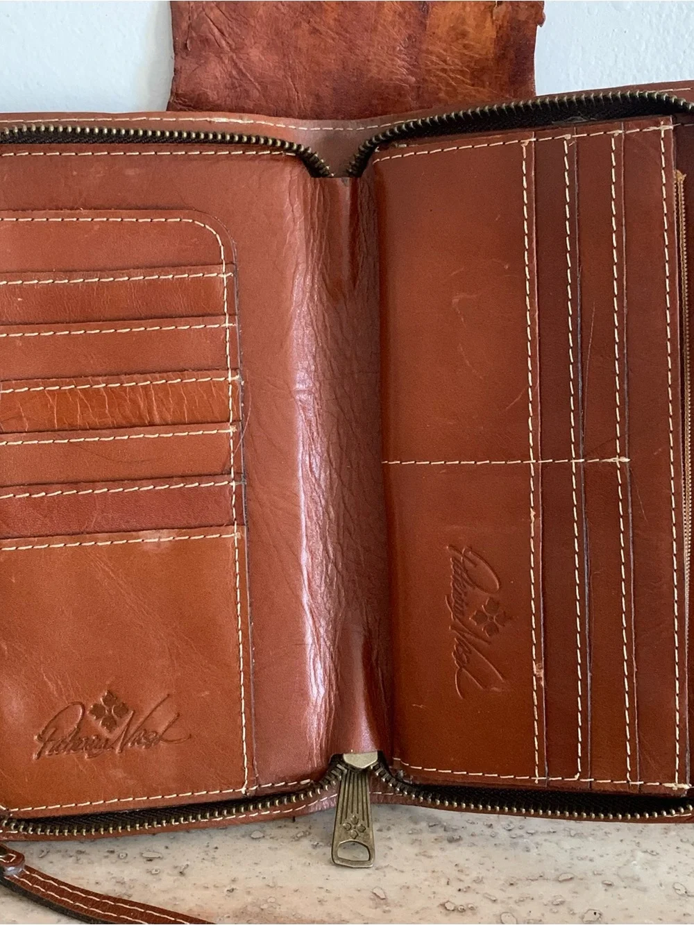 Patricia Nash Chestnut Brown Leather/ Dovera Phone Crossbody